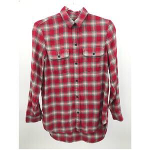 Madewell Women's Red Gray Plaid Button Down Tunic Shirt Size XS